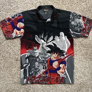 Vintage 2002 Dragon Ball Z Goku Super Saiyan Button Up Shirt Adult Men’s Size XL